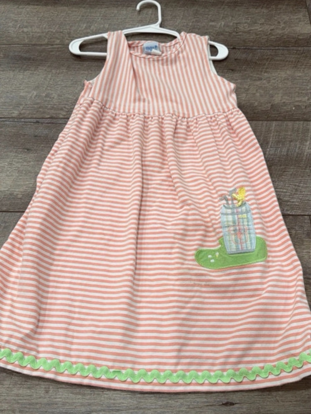 Girls' Pink Striped Sleeveless Dress with Birdcage Applique